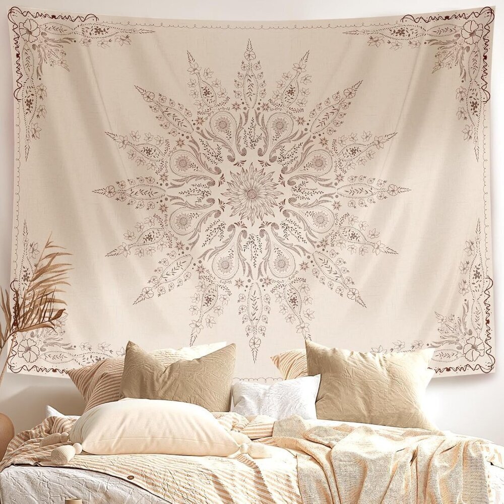Floral Tapestry Wall Hanging Cute,Boho Wall Tapestry for Bedroom Aesthetic,Manda